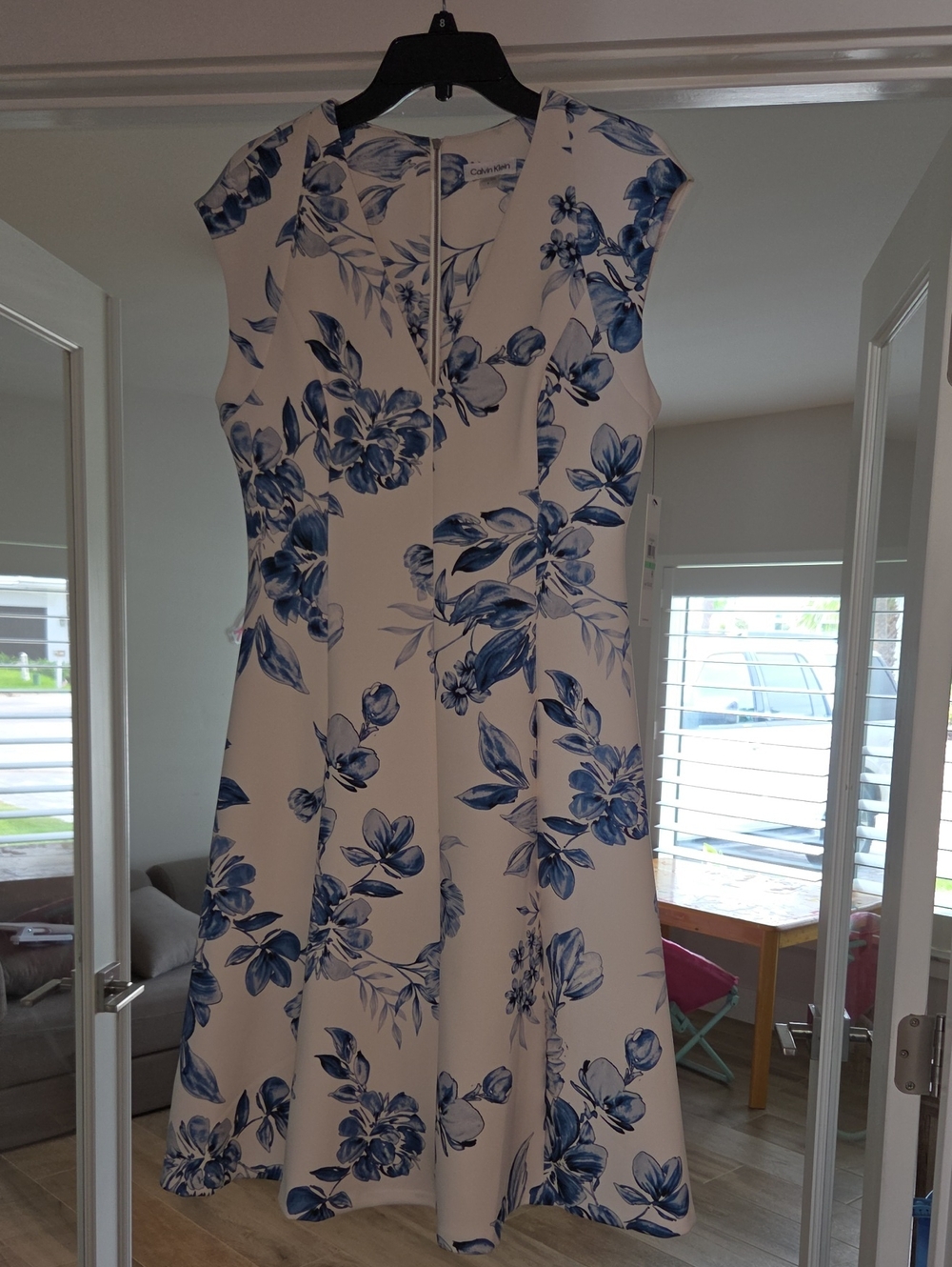 Calvin Klein Blue Floral Dress - Classic Women's Summer Dress V Neck